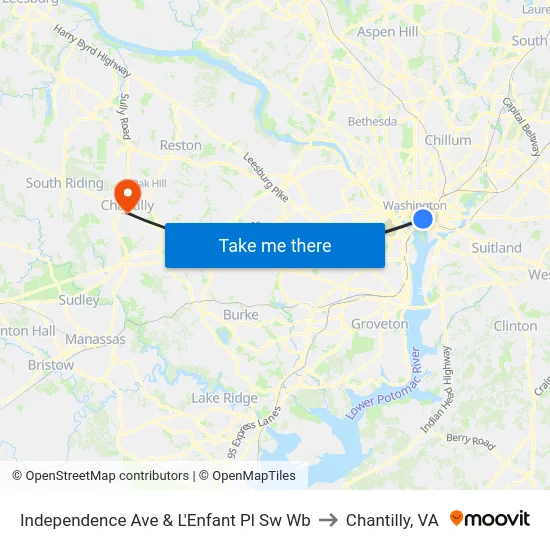 Independence Ave & L'Enfant Pl Sw Wb to Chantilly, VA map