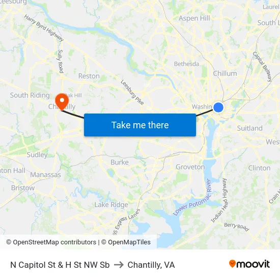 N Capitol St & H St NW Sb to Chantilly, VA map