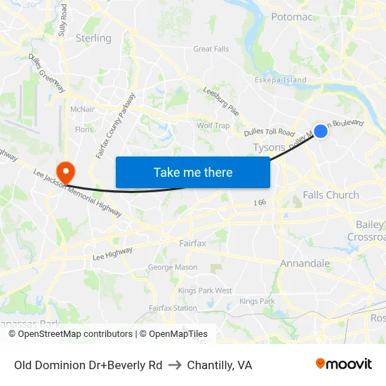 Old Dominion Dr+Beverly Rd to Chantilly, VA map