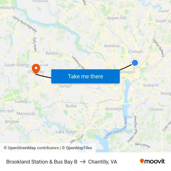 Brookland Station & Bus Bay B to Chantilly, VA map