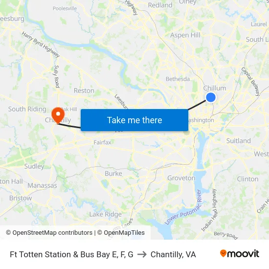 Ft Totten Station & Bus Bay E, F, G to Chantilly, VA map