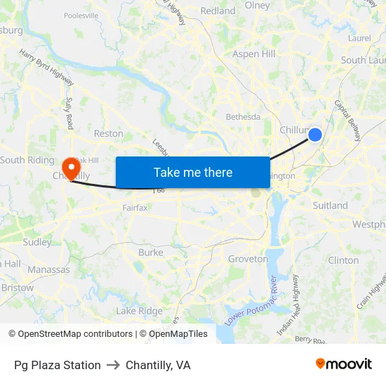 Pg Plaza Station to Chantilly, VA map