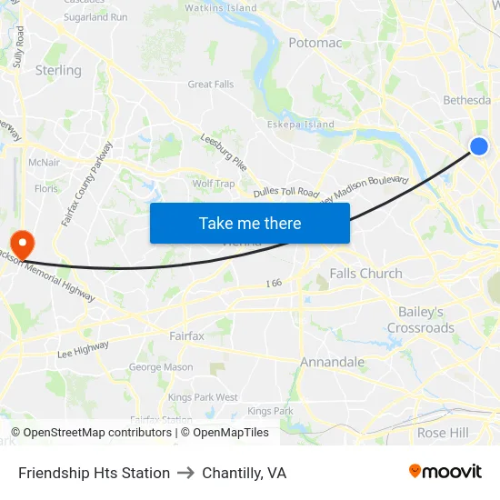 Friendship Hts Station to Chantilly, VA map