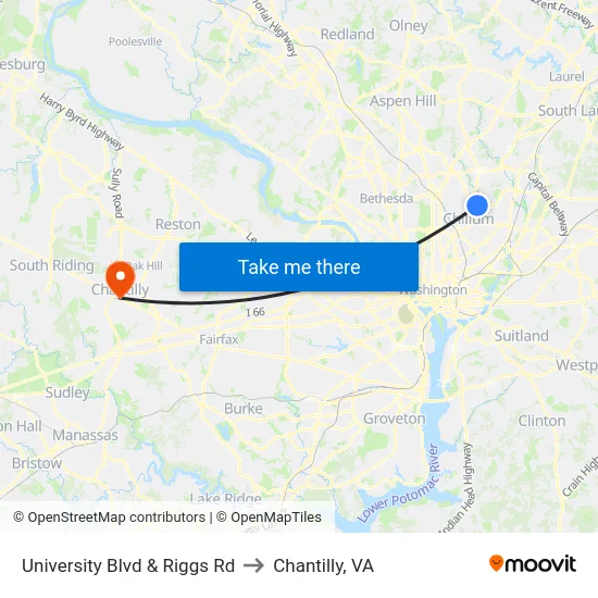 University Blvd & Riggs Rd to Chantilly, VA map