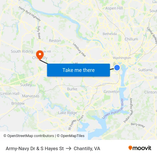 Army-Navy Dr & S Hayes St to Chantilly, VA map