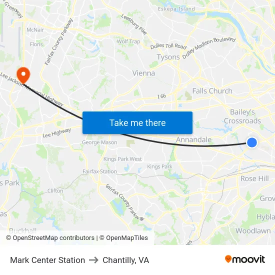 Mark Center Station to Chantilly, VA map
