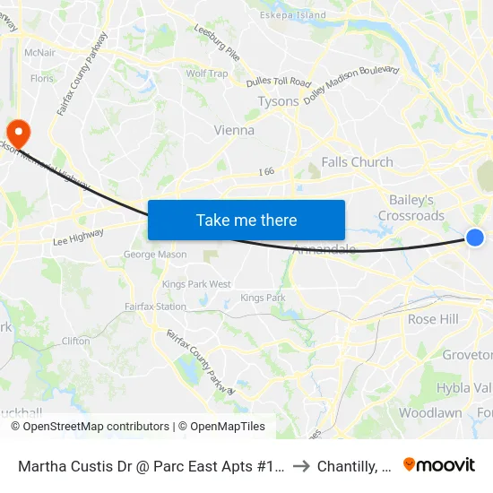 Martha Custis Dr @ Parc East Apts #1225 to Chantilly, VA map