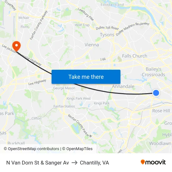 N Van Dorn St &    Sanger Av to Chantilly, VA map