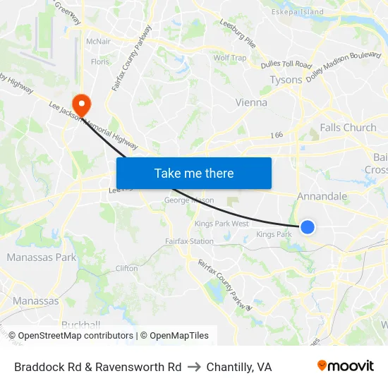 Braddock Rd & Ravensworth Rd to Chantilly, VA map