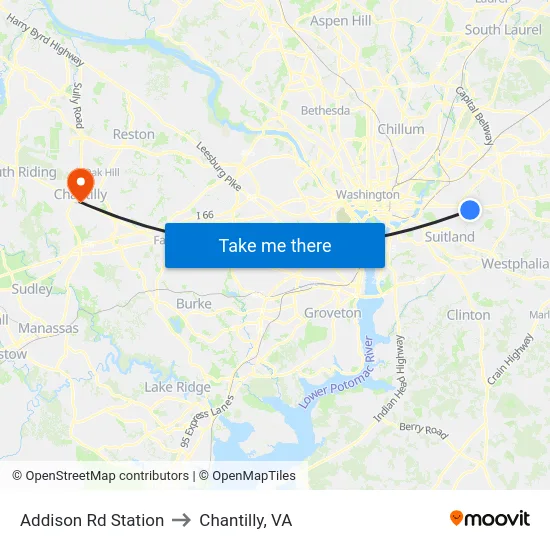 Addison Rd Station to Chantilly, VA map