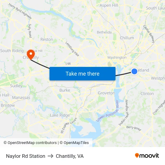 Naylor Rd Station to Chantilly, VA map