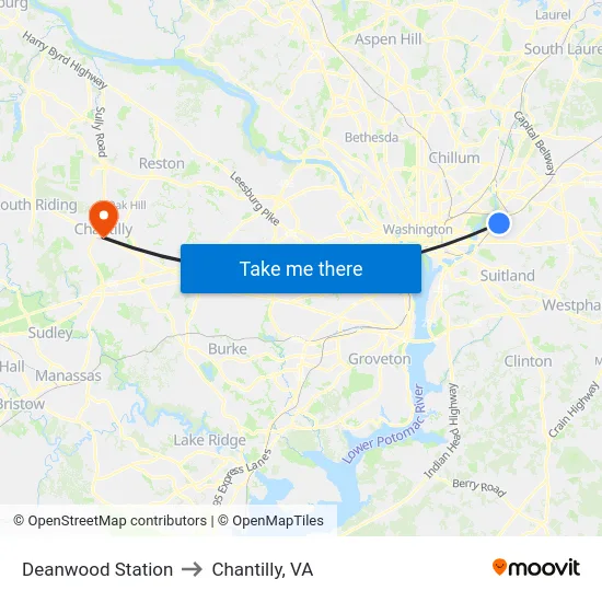Deanwood Station to Chantilly, VA map