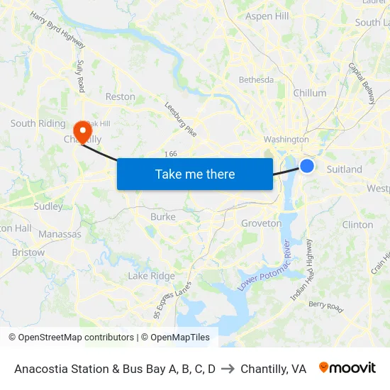 Anacostia Station & Bus Bay A, B, C, D to Chantilly, VA map