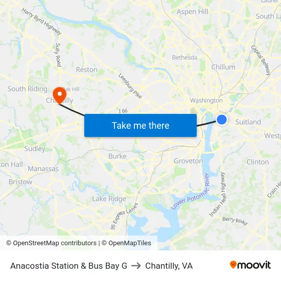 Anacostia Station & Bus Bay G to Chantilly, VA map