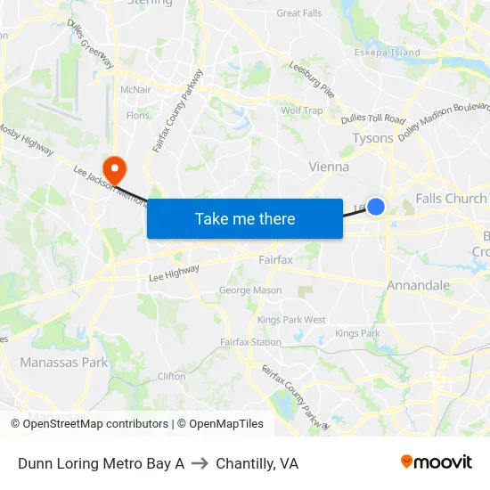 Dunn Loring Metro Bay A to Chantilly, VA map