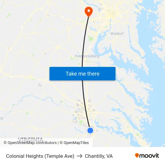 Colonial Heights (Temple Ave) to Chantilly, VA map