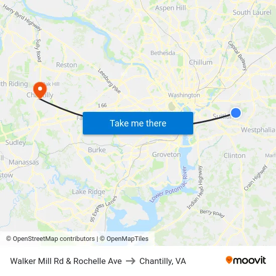 Walker Mill Rd & Rochelle Ave to Chantilly, VA map