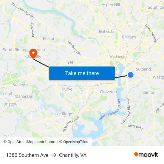 1380 Southern Ave to Chantilly, VA map