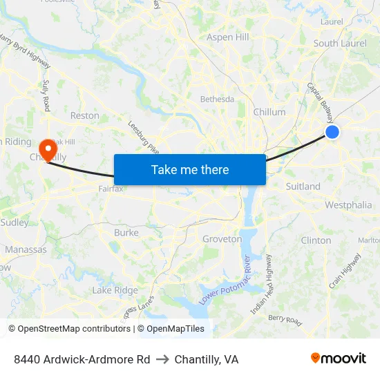 8440 Ardwick-Ardmore Rd to Chantilly, VA map