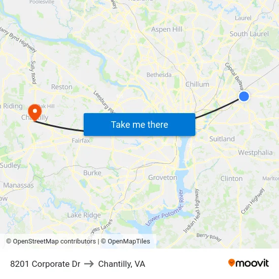 8201 Corporate Dr to Chantilly, VA map