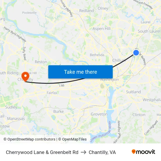 Cherrywood Lane & Greenbelt Rd to Chantilly, VA map