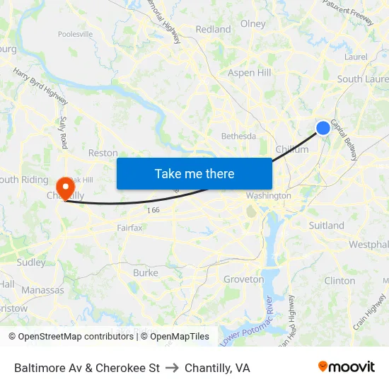 Baltimore Av & Cherokee St to Chantilly, VA map