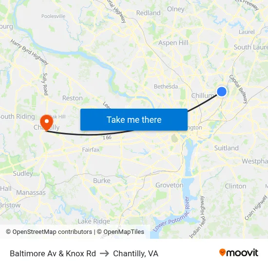 Baltimore Av & Knox Rd to Chantilly, VA map