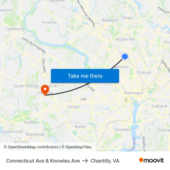 Connecticut Ave & Knowles Ave to Chantilly, VA map