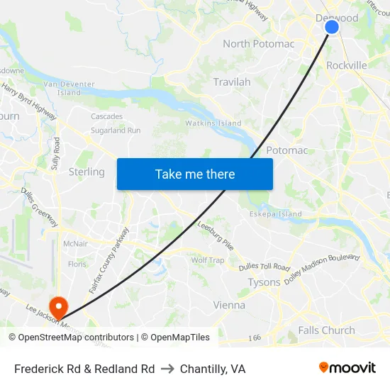 Frederick Rd & Redland  Rd to Chantilly, VA map