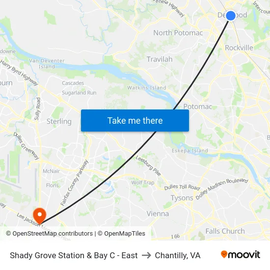 Shady Grove Station & Bay C - East to Chantilly, VA map