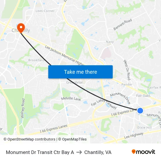 Monument Dr Transit Ctr Bay A to Chantilly, VA map