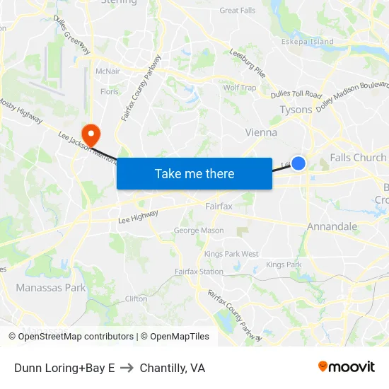 Dunn Loring+Bay E to Chantilly, VA map