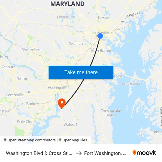 Washington Blvd & Cross St Sb to Fort Washington, MD map