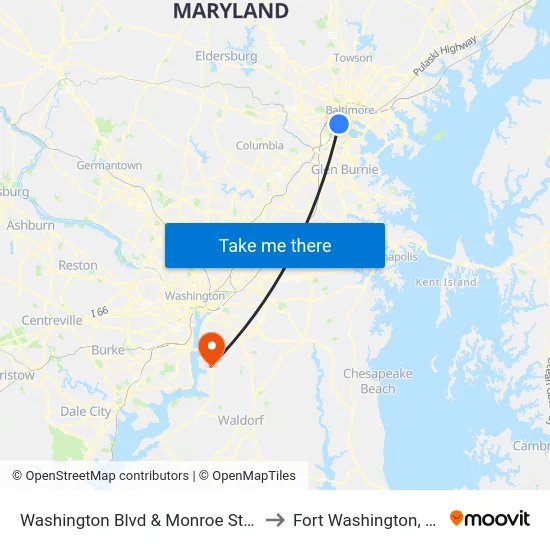 Washington Blvd & Monroe St Wb to Fort Washington, MD map