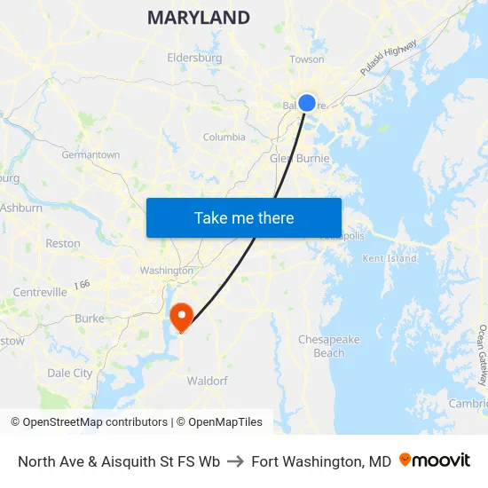 North Ave & Aisquith St FS Wb to Fort Washington, MD map