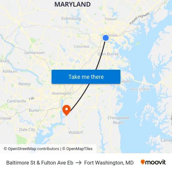 Baltimore St & Fulton Ave Eb to Fort Washington, MD map