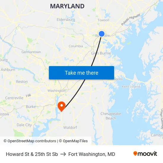 Howard St & 25th St Sb to Fort Washington, MD map
