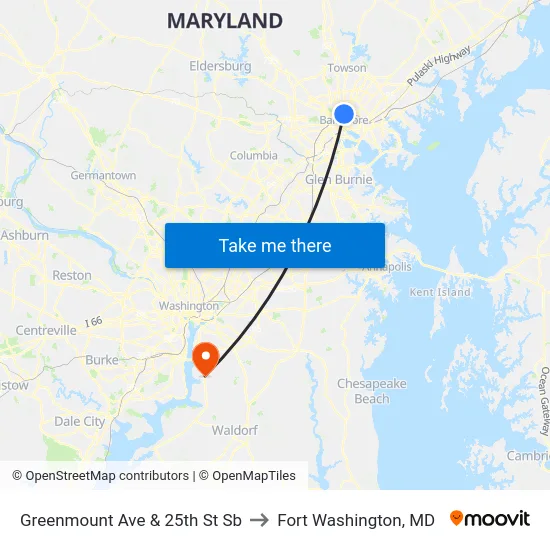 Greenmount Ave & 25th St Sb to Fort Washington, MD map