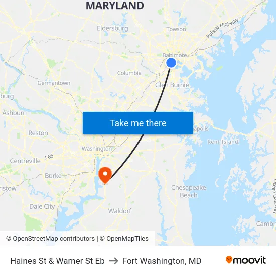 Haines St & Warner St Eb to Fort Washington, MD map