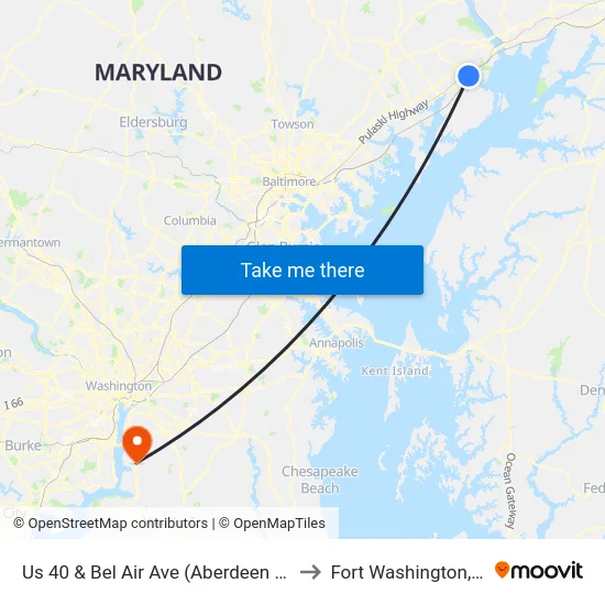 Us 40 & Bel Air Ave (Aberdeen Marc) to Fort Washington, MD map