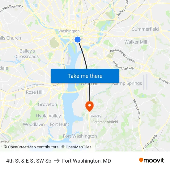 4th St & E St SW Sb to Fort Washington, MD map