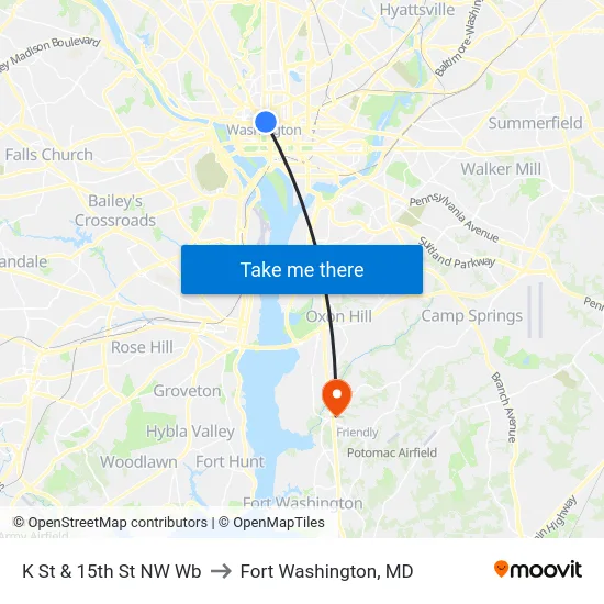 K St & 15th St NW Wb to Fort Washington, MD map