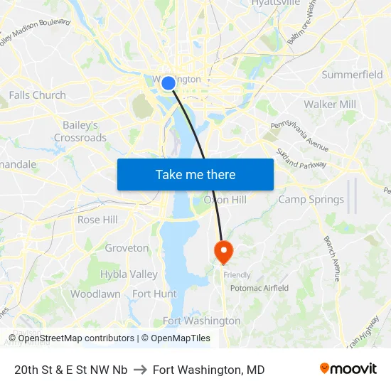 20th St & E St NW Nb to Fort Washington, MD map