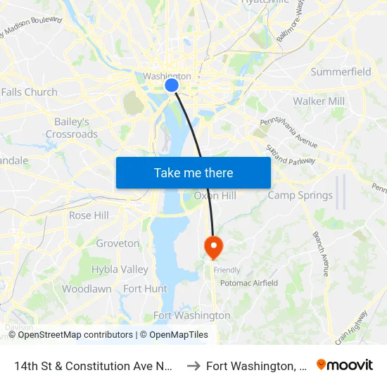 14th St & Constitution Ave NW Sb to Fort Washington, MD map