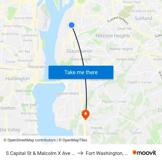 S Capital St & Malcolm X Ave Wb to Fort Washington, MD map
