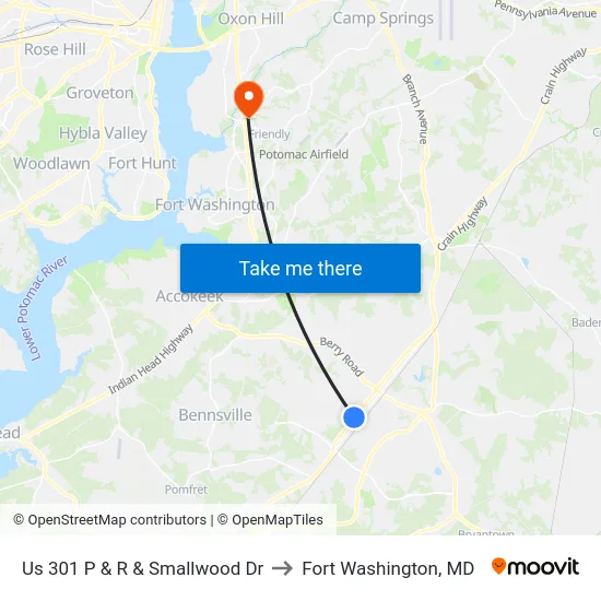 Us 301 P & R & Smallwood Dr to Fort Washington, MD map