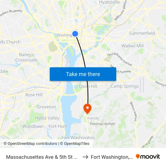 Massachusettes Ave & 5th St NW Eb to Fort Washington, MD map