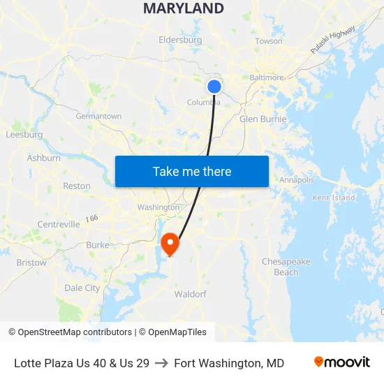 Lotte Plaza Us 40 & Us 29 to Fort Washington, MD map