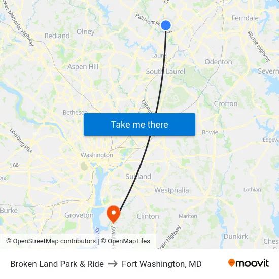 Broken Land Park & Ride to Fort Washington, MD map