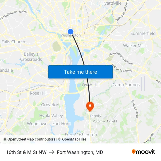 16th St & M St NW to Fort Washington, MD map